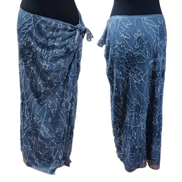 Polo Ralph Lauren Tulle Beaded Sequin Mock Wrap Midi Skirt - Picture 2 of 10